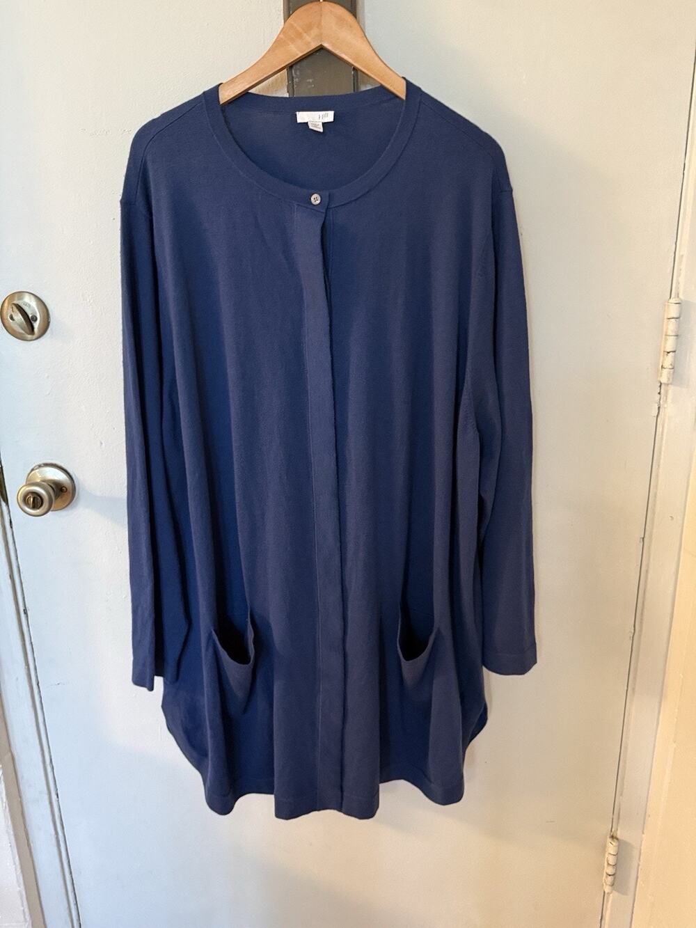 J. Jill 4X Long Line Tribeca Cardigan Blue Marine Wool Blend Soft & Cozy Casual